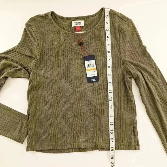 Tommy Jeans Women's Back Cutout Ribbed Long Sleeve Top Green Size Small NWT - Picture 8 of 13